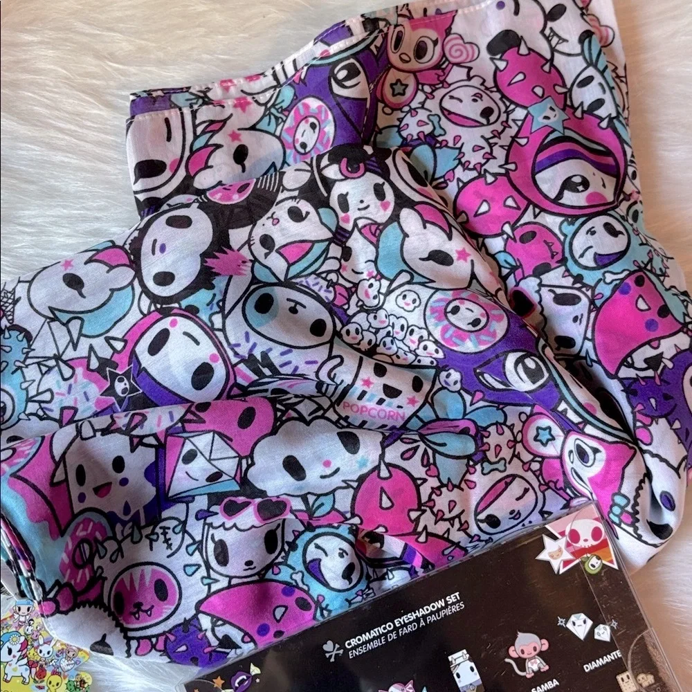 retired discontinued TOKIDOKI eyeshadow make-up CROMATICO set + Neon Stars scarf